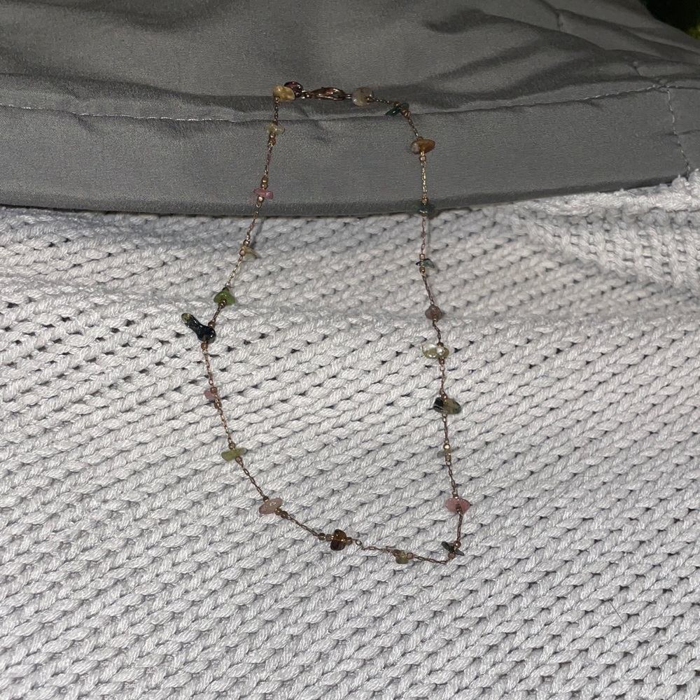 Brass and tiny gemstone necklace